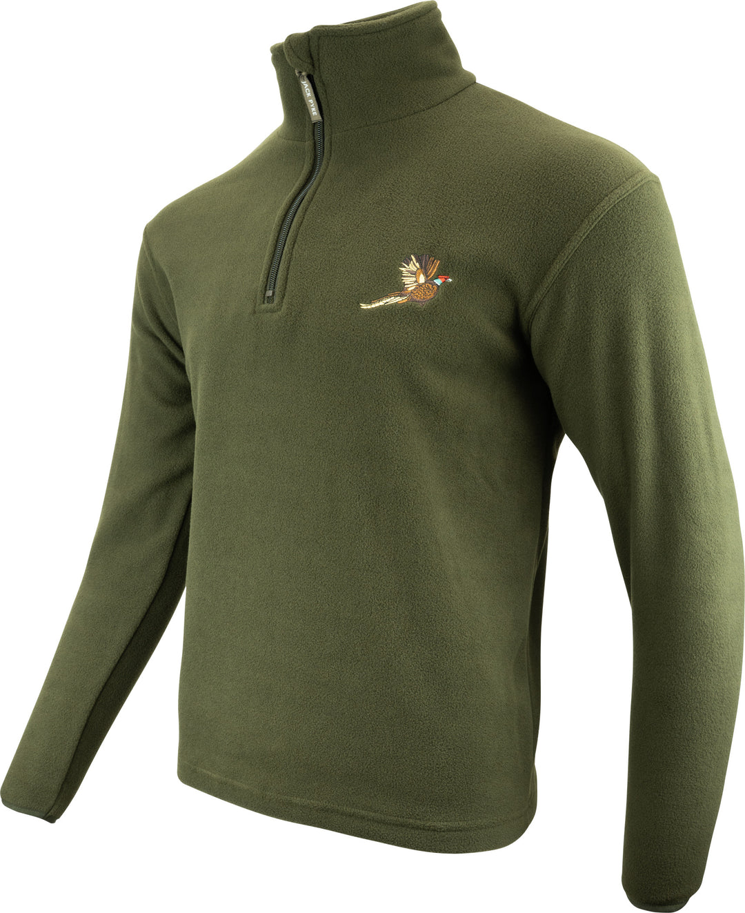 Jack Pyke Men’s Fleece Top 250GMS – Outdoor Fleece Pullover with Embroidered Pheasant Motif, Elasticated Cuffs & Extended Back, Field Jumper for Autumn, Winter