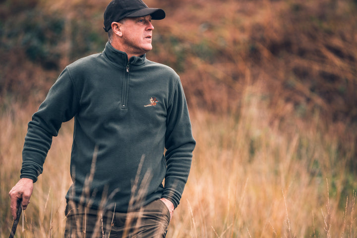 Jack Pyke Men’s Fleece Top 250GMS – Outdoor Fleece Pullover with Embroidered Pheasant Motif, Elasticated Cuffs & Extended Back, Field Jumper for Autumn, Winter