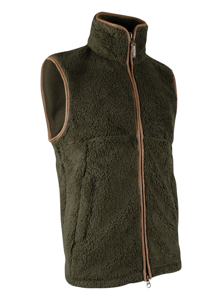 JACK PYKE Men's Dark Olive Countryman Chunky Fleece Waist-Length Gilet S-3XL
