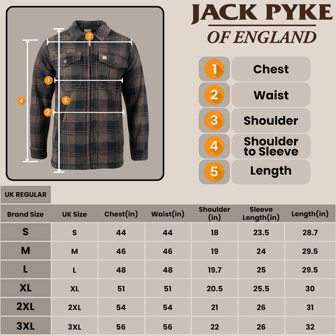 Jack Pyke Men’s Tundra Shirt – Checked Flannel Long Sleeve Zip Shirt with Fleece Lining, Turn-Down Collar, Multi Pockets, Button Cuffs for Shooting or casual Wear