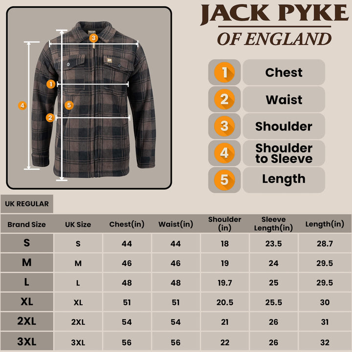 Jack Pyke Men’s Tundra Shirt – Checked Flannel Long Sleeve Zip Shirt with Fleece Lining, Turn-Down Collar, Multi Pockets, Button Cuffs for Shooting or casual Wear