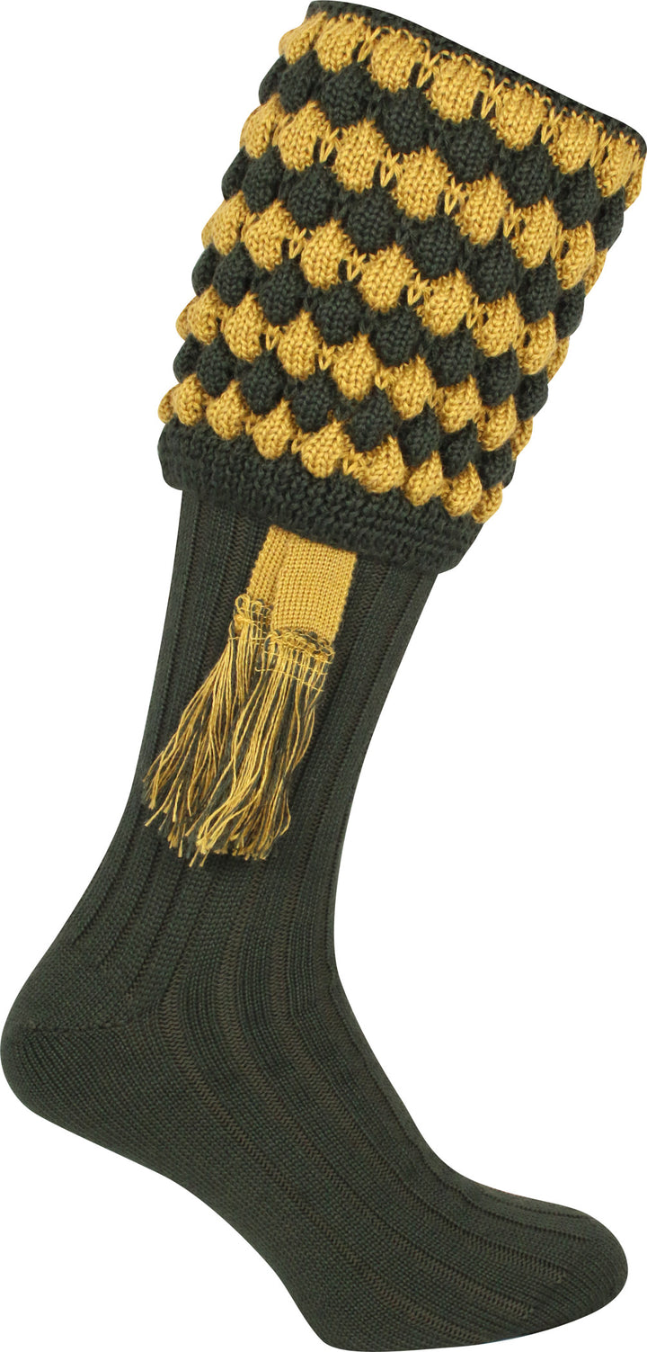 Jack Pyke Harlequin Mens Shooting Socks with Garters – Durable Knee-High Hunting Socks for Country Sports & Outdoor Wear – 30% Wool / 70% Acrylic – Argyle Pattern – UK Size 8–11