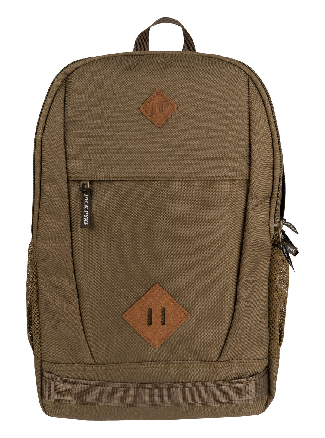 Jack Pyke Falcon Rucksack for Men Women - Durable Tactical Outdoor Hiking Backpack - Lightweight Laptop Waterproof Back Pack with Mesh Side Pockets, Padded Straps, Front & Back Pockets – Olive Brown