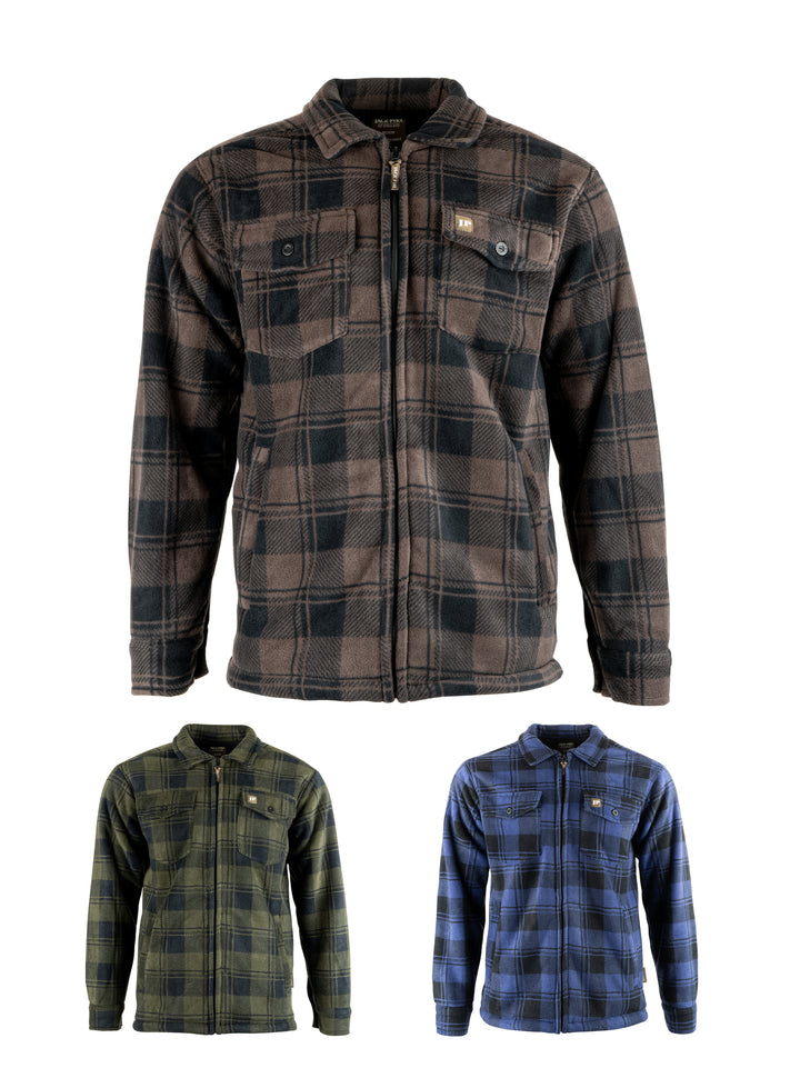 Jack Pyke Men’s Tundra Shirt – Checked Flannel Long Sleeve Zip Shirt with Fleece Lining, Turn-Down Collar, Multi Pockets, Button Cuffs for Shooting or casual Wear