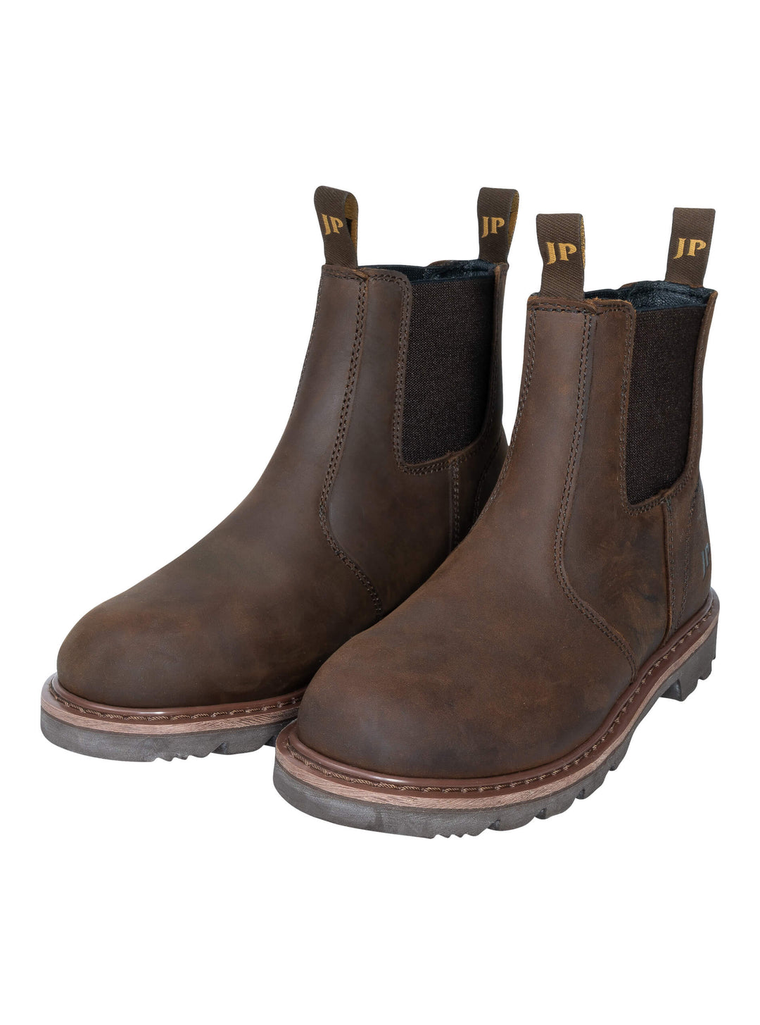 JACK PYKE Shires Mens Safety Dealer Boots – Oiled Leather Slip-On Chelsea Boots with Elastic Sides, Oil Resistant Sole and Double Pull Tabs for Country or Outdoor Use - Brown, Size 5-12 UK