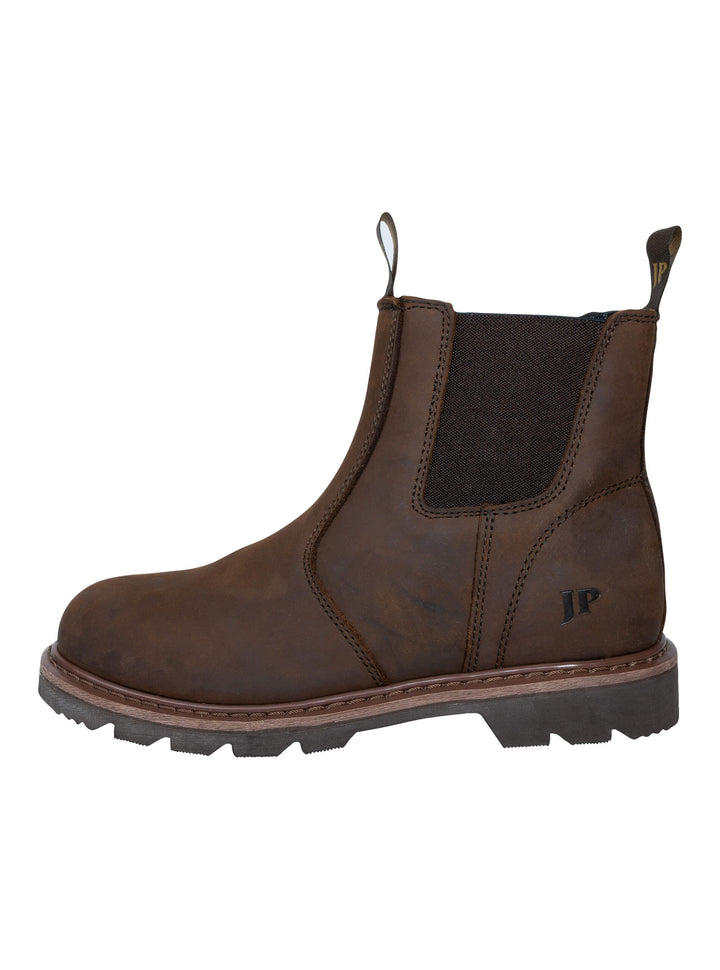 JACK PYKE Shires Mens Safety Dealer Boots – Oiled Leather Slip-On Chelsea Boots with Elastic Sides, Oil Resistant Sole and Double Pull Tabs for Country or Outdoor Use - Brown, Size 5-12 UK