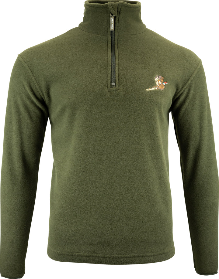 Jack Pyke Men’s Fleece Top 250GMS – Outdoor Fleece Pullover with Embroidered Pheasant Motif, Elasticated Cuffs & Extended Back, Field Jumper for Autumn, Winter
