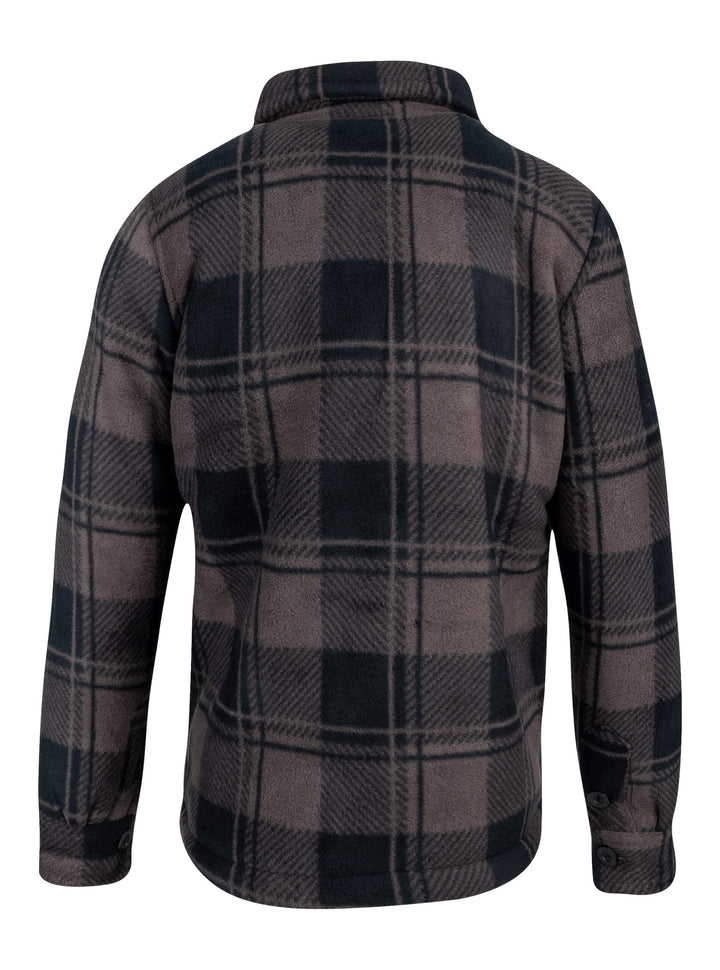 JACK PYKE Junior Tundra Check Shirt – Kids Fleece Lined Outdoor Flannel Overshirt with Zipped and Buttoned Pockets – Boys and Girls Winter Countryside Shooting Shirt, Brown