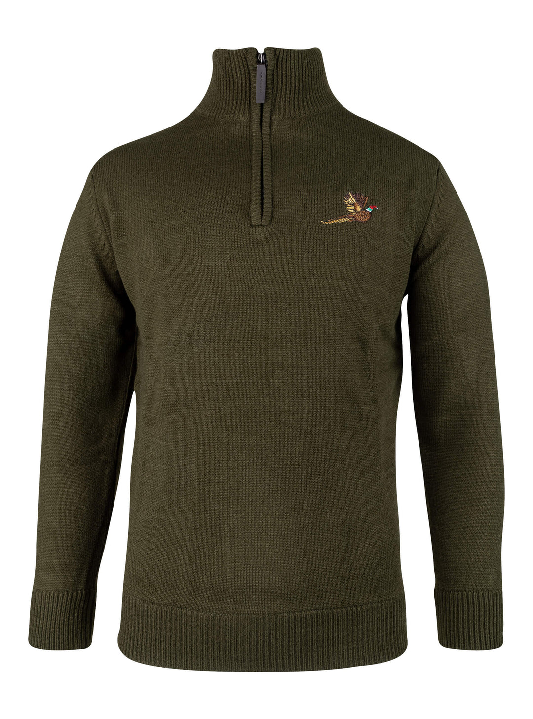JACK PYKE Pheasant Men’s Jumpers – Quarter Zip Knitted Pullover, Long Sleeve Warm Sweatshirt with Ribbed Neck, Cuffs and Hem, Ideal for Outdoor Walks, Shooting and Casual Wear, Olive Green