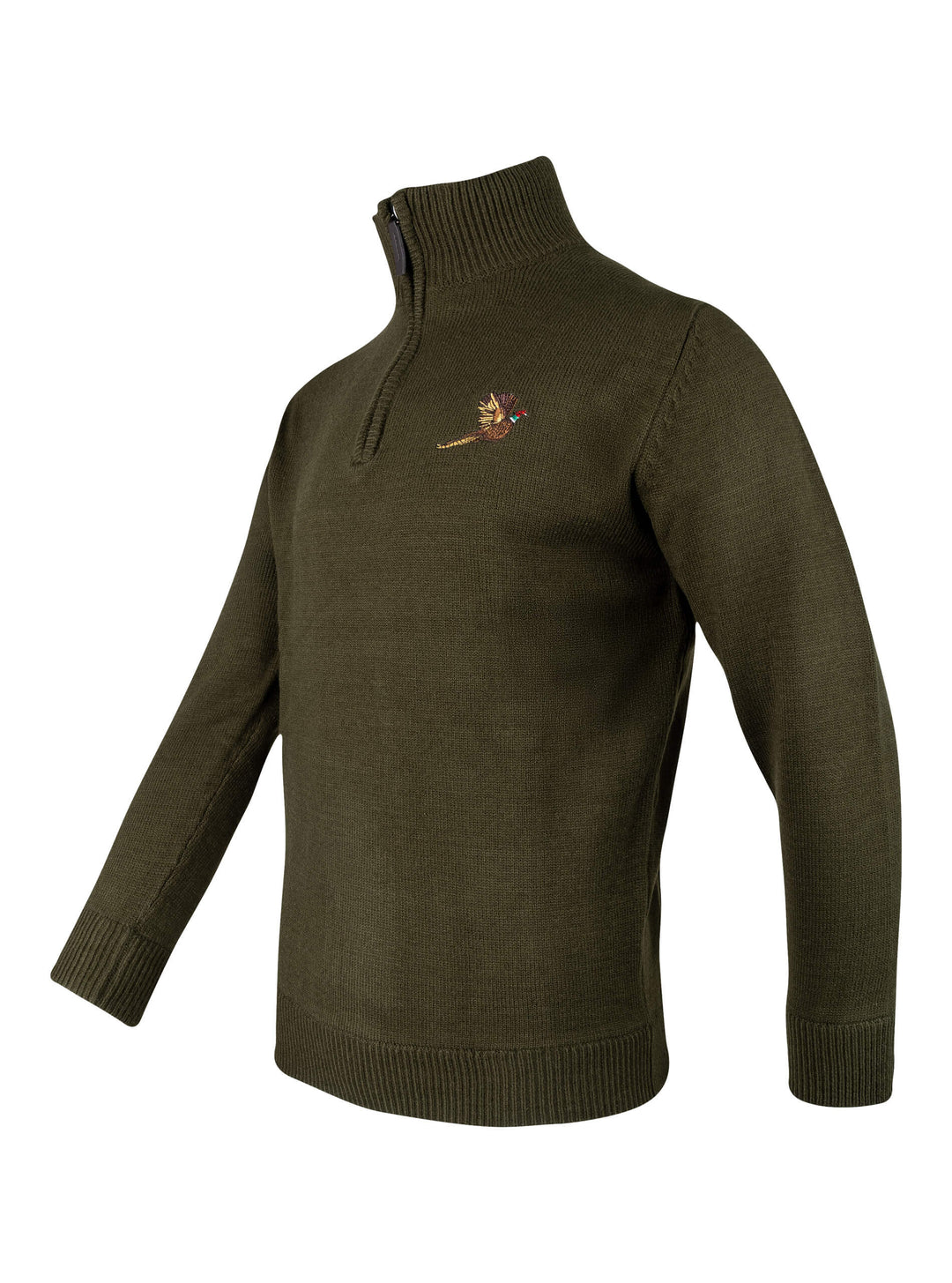 JACK PYKE Pheasant Men’s Jumpers – Quarter Zip Knitted Pullover, Long Sleeve Warm Sweatshirt with Ribbed Neck, Cuffs and Hem, Ideal for Outdoor Walks, Shooting and Casual Wear, Olive Green