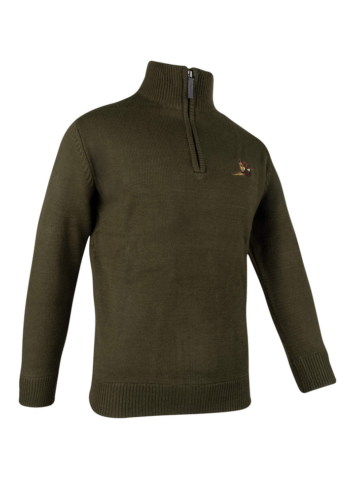 JACK PYKE Pheasant Men’s Jumpers – Quarter Zip Knitted Pullover, Long Sleeve Warm Sweatshirt with Ribbed Neck, Cuffs and Hem, Ideal for Outdoor Walks, Shooting and Casual Wear, Olive Green
