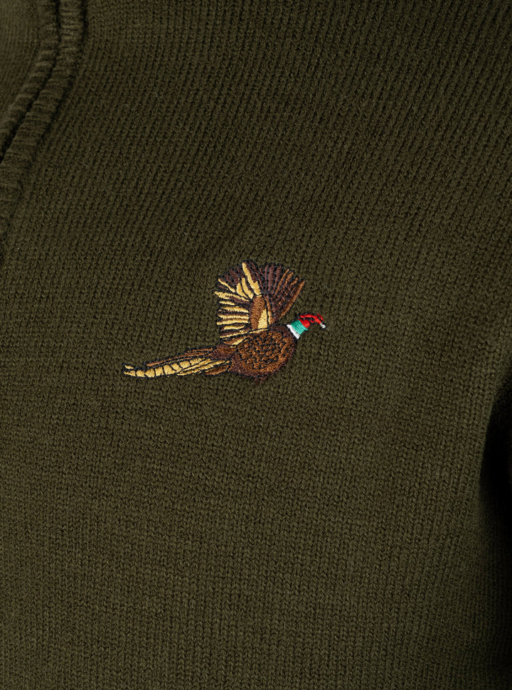 JACK PYKE Pheasant Men’s Jumpers – Quarter Zip Knitted Pullover, Long Sleeve Warm Sweatshirt with Ribbed Neck, Cuffs and Hem, Ideal for Outdoor Walks, Shooting and Casual Wear, Olive Green