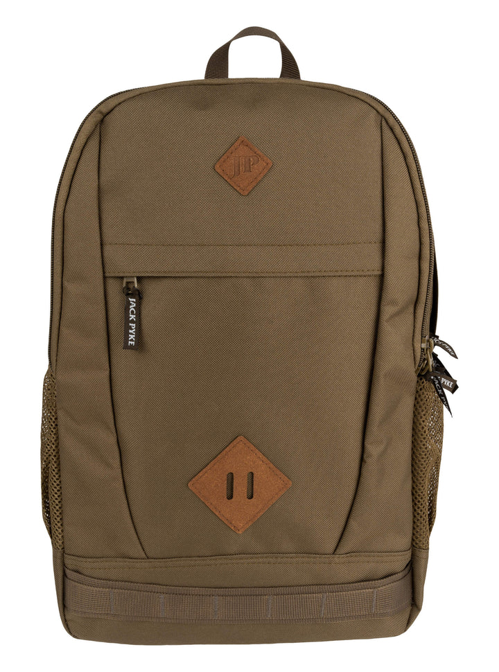 Jack Pyke Falcon Rucksack for Men Women - Durable Tactical Outdoor Hiking Backpack - Lightweight Laptop Waterproof Back Pack with Mesh Side Pockets, Padded Straps, Front & Back Pockets – Olive Brown