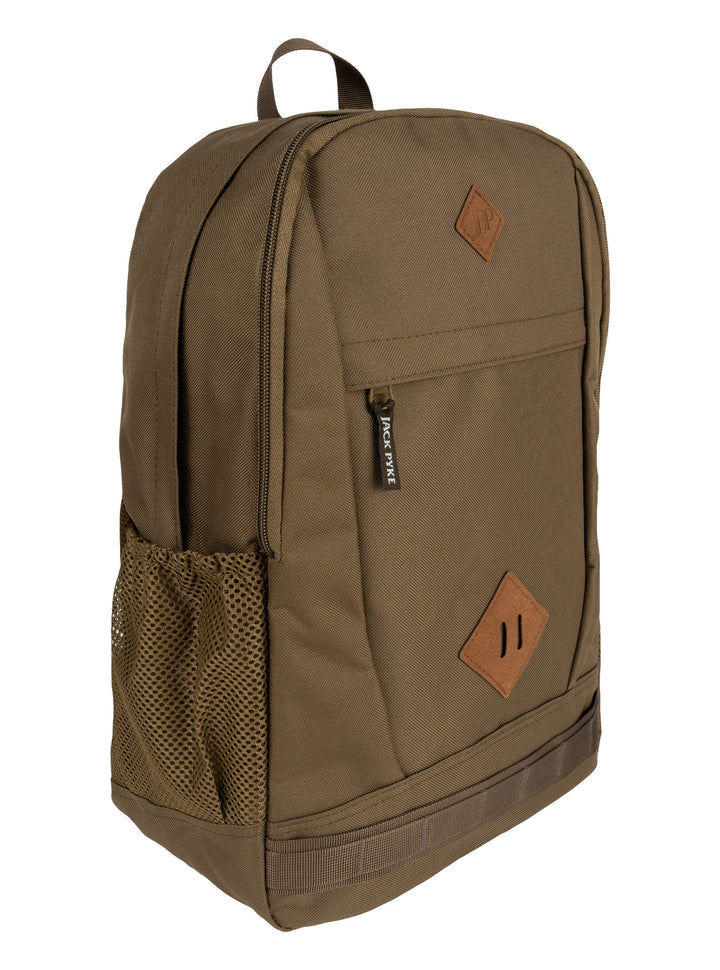 Jack Pyke Falcon Rucksack for Men Women - Durable Tactical Outdoor Hiking Backpack - Lightweight Laptop Waterproof Back Pack with Mesh Side Pockets, Padded Straps, Front & Back Pockets – Olive Brown