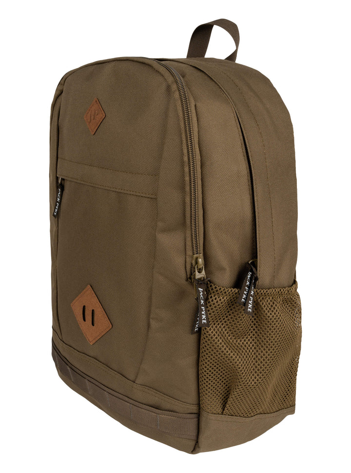 Jack Pyke Falcon Rucksack for Men Women - Durable Tactical Outdoor Hiking Backpack - Lightweight Laptop Waterproof Back Pack with Mesh Side Pockets, Padded Straps, Front & Back Pockets – Olive Brown