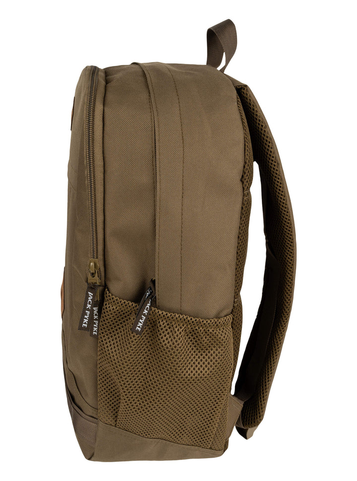 Jack Pyke Falcon Rucksack for Men Women - Durable Tactical Outdoor Hiking Backpack - Lightweight Laptop Waterproof Back Pack with Mesh Side Pockets, Padded Straps, Front & Back Pockets – Olive Brown
