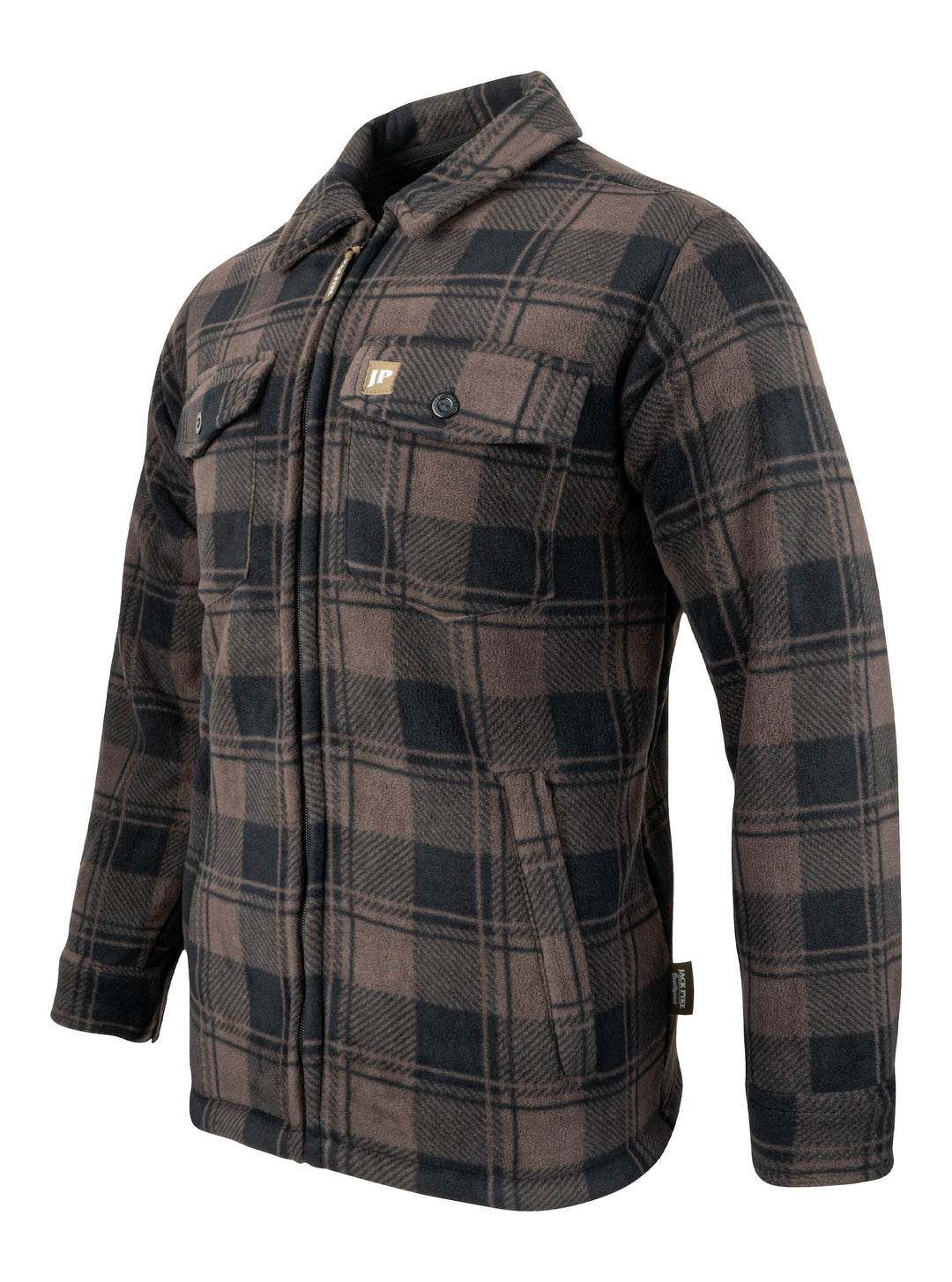 Jack Pyke Men’s Tundra Shirt – Checked Flannel Long Sleeve Zip Shirt with Fleece Lining, Turn-Down Collar, Multi Pockets, Button Cuffs for Shooting or casual Wear