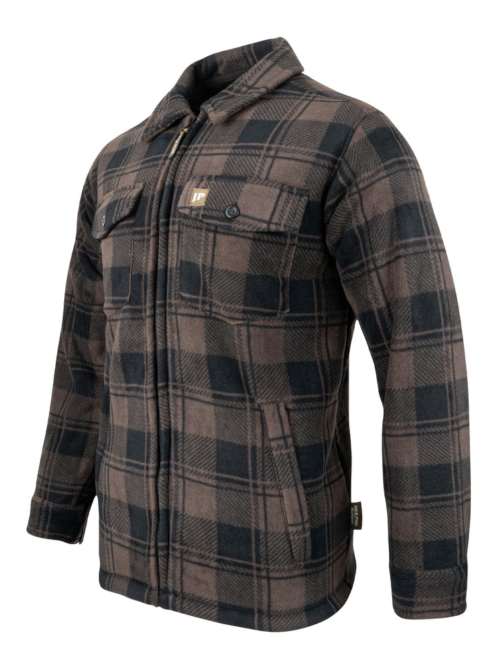 Jack Pyke Men’s Tundra Shirt – Checked Flannel Long Sleeve Zip Shirt with Fleece Lining, Turn-Down Collar, Multi Pockets, Button Cuffs for Shooting or casual Wear