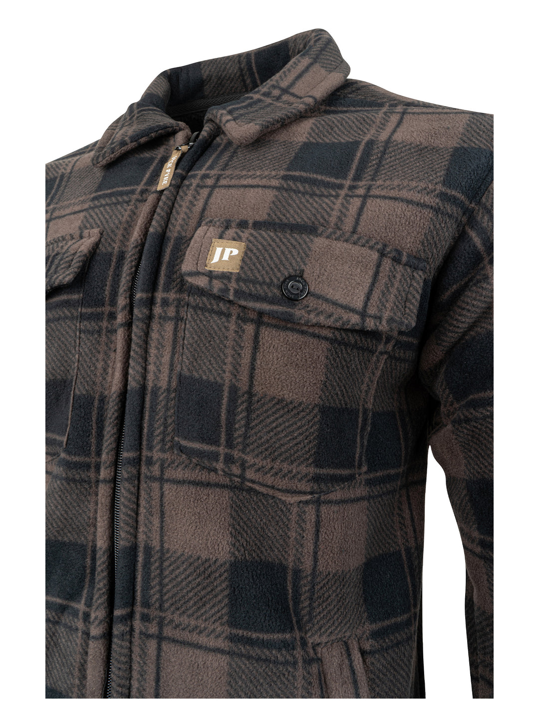 Jack Pyke Men’s Tundra Shirt – Checked Flannel Long Sleeve Zip Shirt with Fleece Lining, Turn-Down Collar, Multi Pockets, Button Cuffs for Shooting or casual Wear