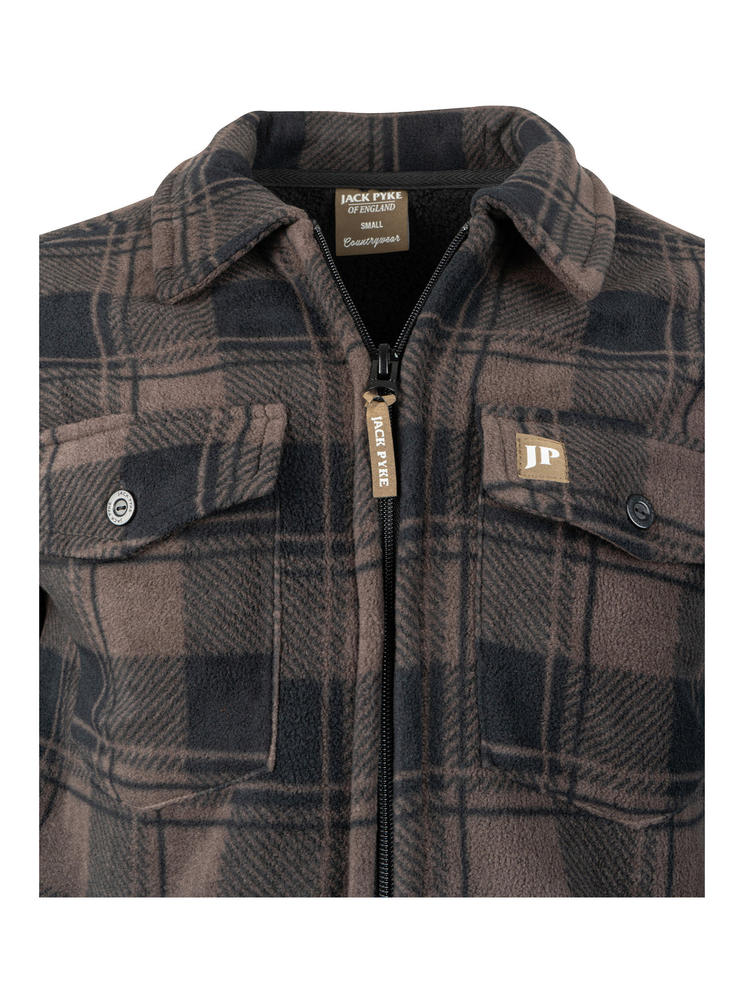 Jack Pyke Men’s Tundra Shirt – Checked Flannel Long Sleeve Zip Shirt with Fleece Lining, Turn-Down Collar, Multi Pockets, Button Cuffs for Shooting or casual Wear
