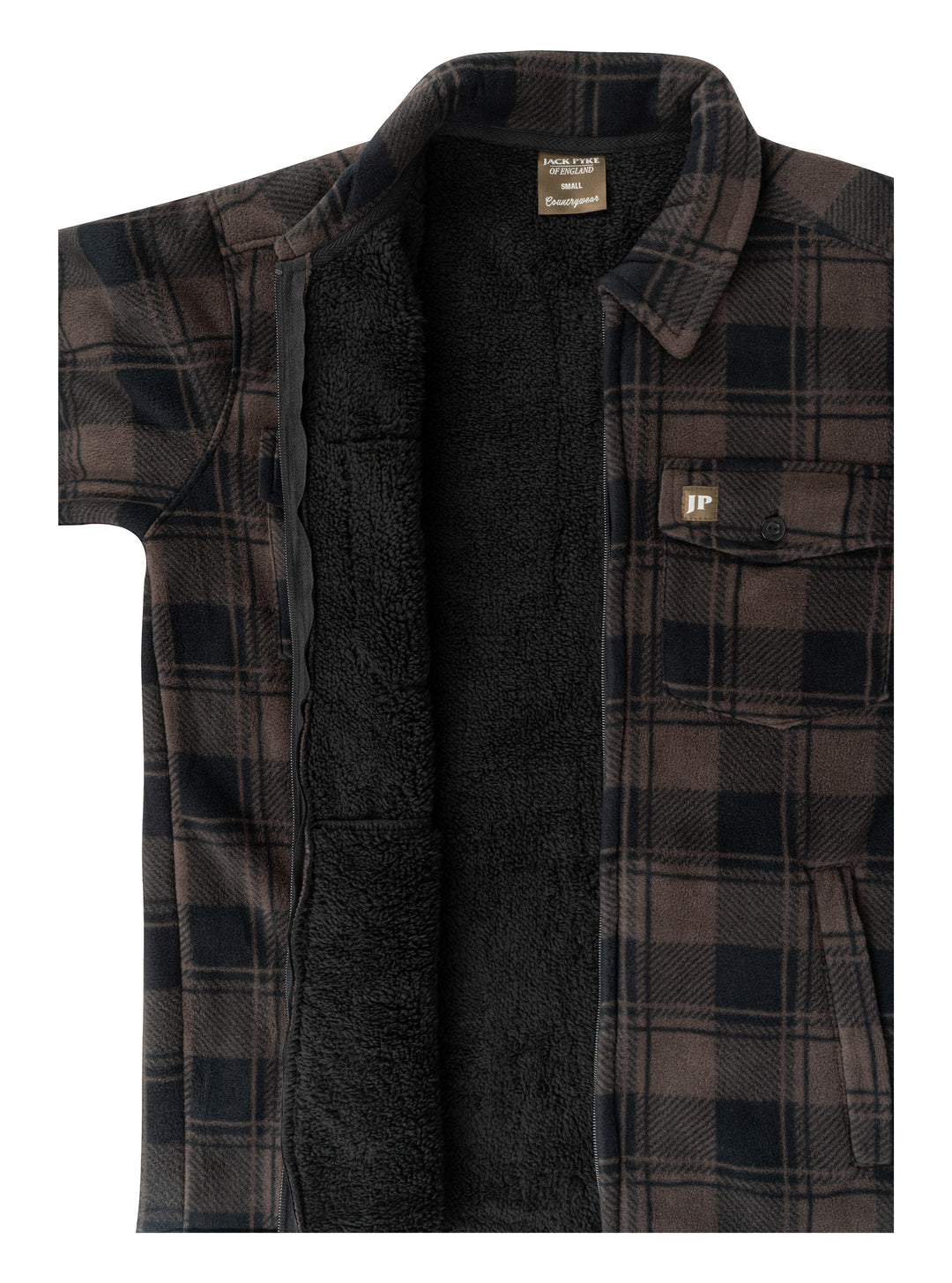 Jack Pyke Men’s Tundra Shirt – Checked Flannel Long Sleeve Zip Shirt with Fleece Lining, Turn-Down Collar, Multi Pockets, Button Cuffs for Shooting or casual Wear