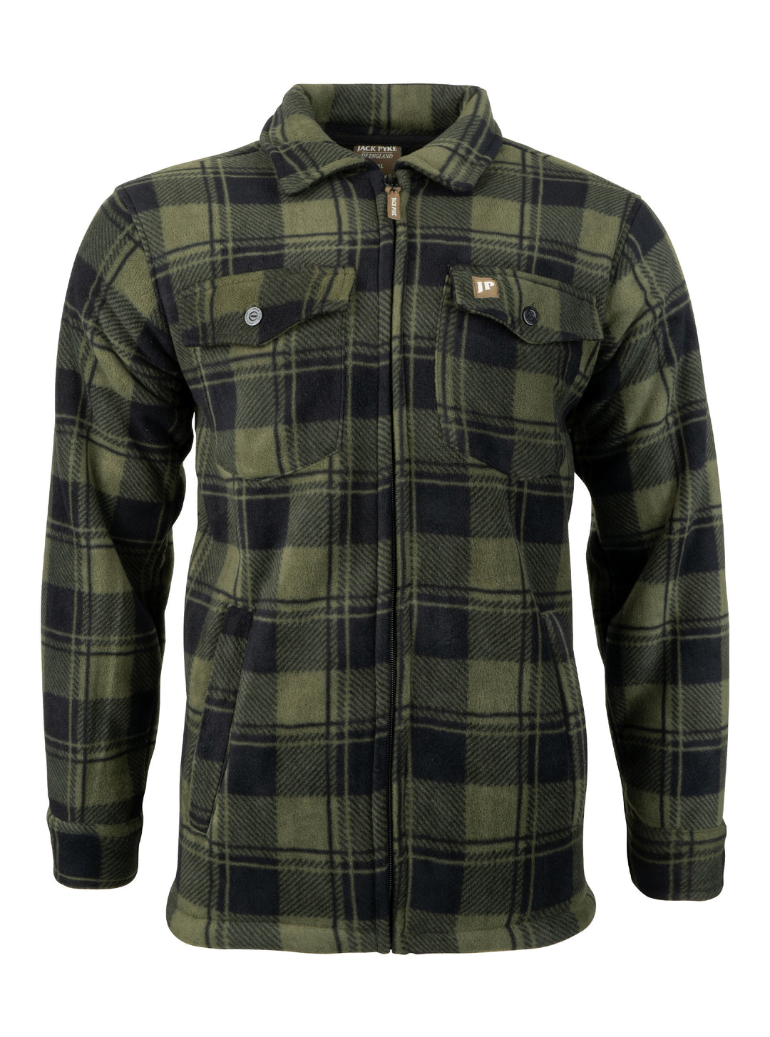 Jack Pyke Men’s Tundra Shirt – Checked Flannel Long Sleeve Zip Shirt with Fleece Lining, Turn-Down Collar, Multi Pockets, Button Cuffs for Shooting or casual Wear
