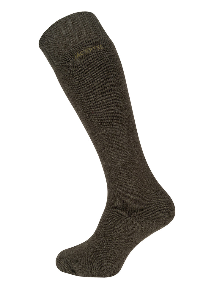 Jack Pyke Mens Wellington Boot Socks – Long Socks Mens with Moisture Wicking, Soft Thermal Fleece, Hardwearing Boot Socks for work, Walking, Hiking, Cold Weather – Green/Brown, UK 8–11