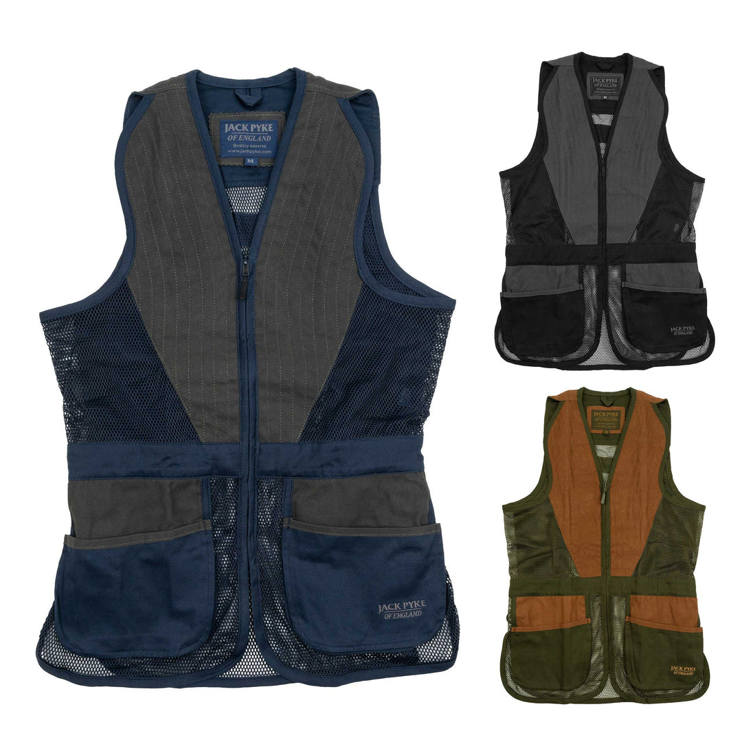 Jack Pyke Men’s Skeet Vest – Clay Pigeon Shooting Waistcoat with Breathable Mesh, Suede Trim & Multi Pockets – Lightweight Outdoor Hunting Jacket