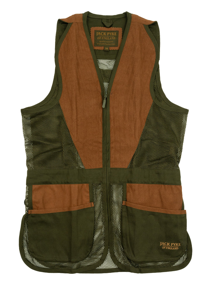 Jack Pyke Men’s Skeet Vest – Clay Pigeon Shooting Waistcoat with Breathable Mesh, Suede Trim & Multi Pockets – Lightweight Outdoor Hunting Jacket